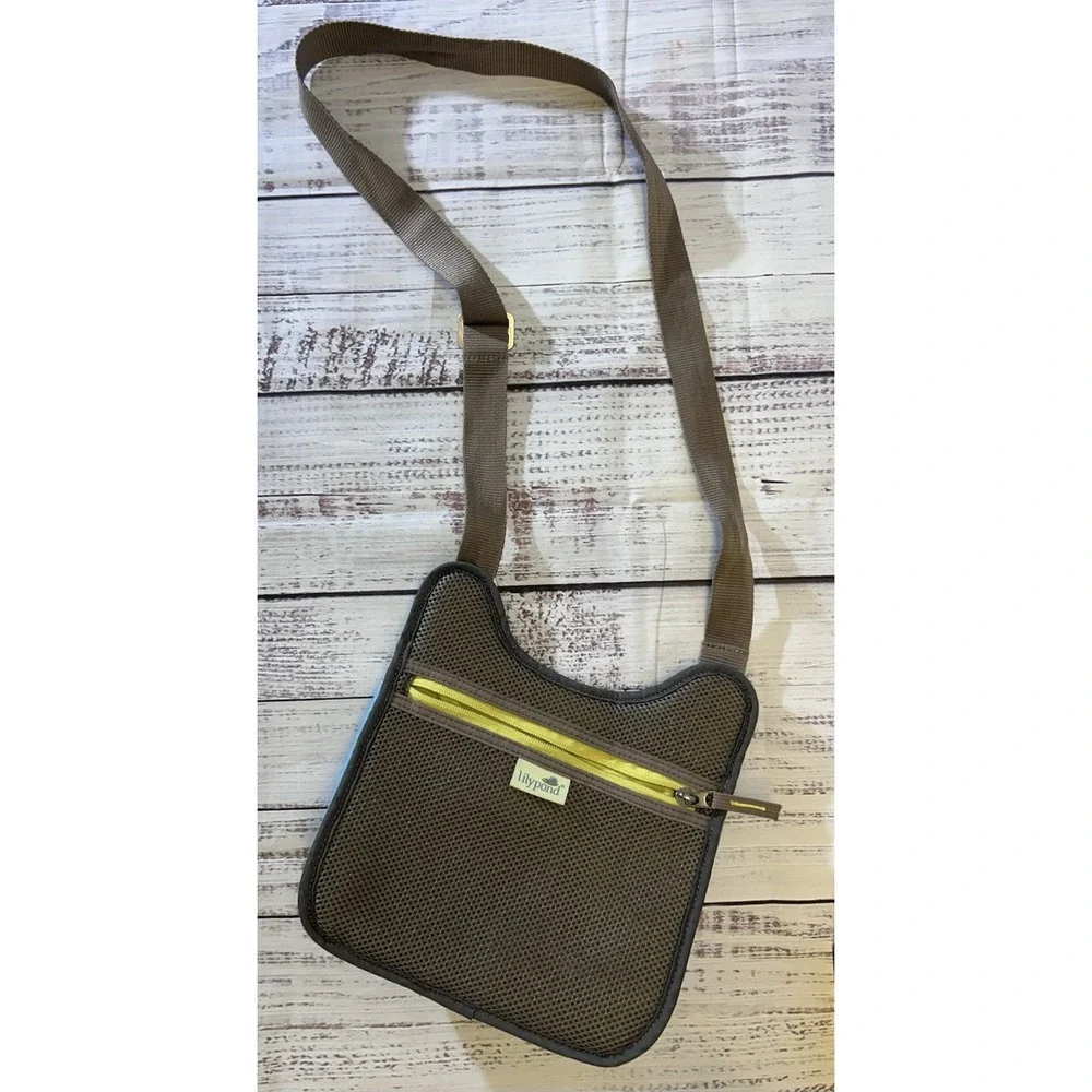 Lilypond Crossbody Bag Blue Brown Ripstop Nylon Mesh Adjustable Strap Travel